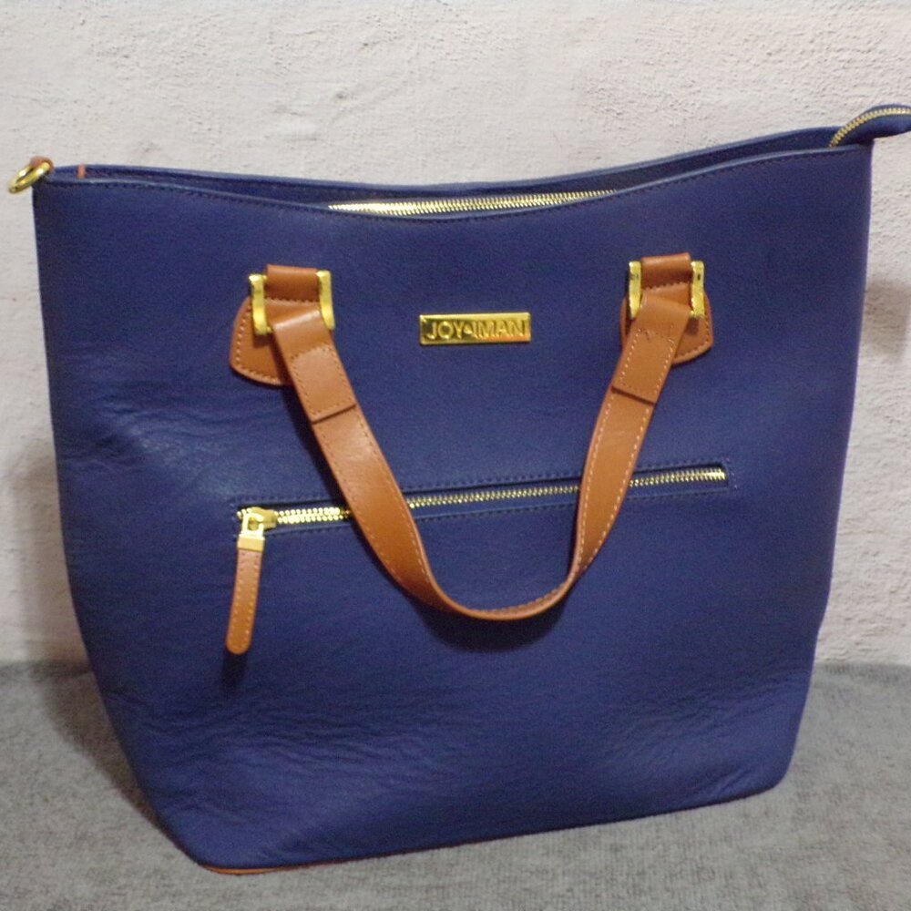 Joy & Inman Navy Blue‎ Brown Gold Accents Handbag